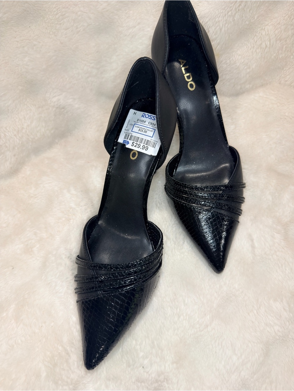 Aldo Black Pointed D'Orsay Pumps with Textured Straps